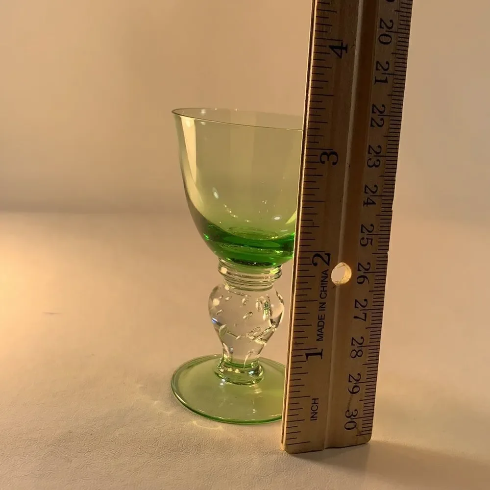 Green Clear Blown Glass Bar Accessories Cocktails Vintage 3 1/4 Inches Tall EUC